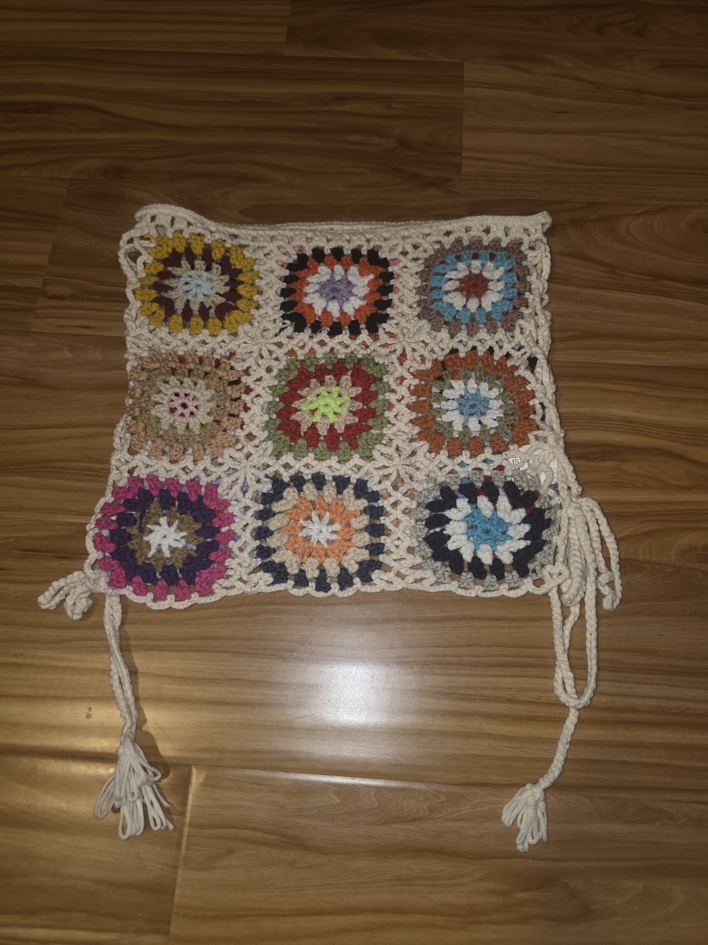 Boho Crochet Granny Square Mini Skirt Bikini Cover Up Sz S
